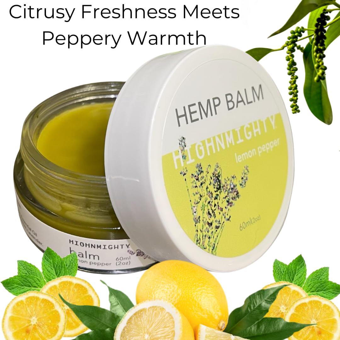 Highnmighty Maximum Strength Lemon Pepper Hemp Balm Salve | Daytime Relief, Relaxing, Natural, Fast-Acting Topical Cream for Muscle Joint Back Knee Shoulder Neck Elbow Hand Foot Relief, 60ml (2oz) - Maple Wellness Supplements