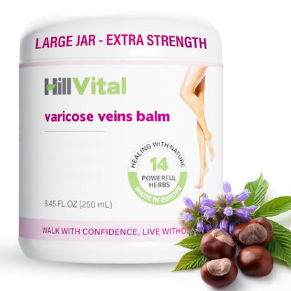 Hill Vital Natural Solutions HillVital Herbal Leg Care Balm with Horse Chestnut – Lightweight Botanical Cream for Daily Skin Care & Massage, Non-Greasy Formula for Legs & Body, 250 ml - Maple Wellness Supplements