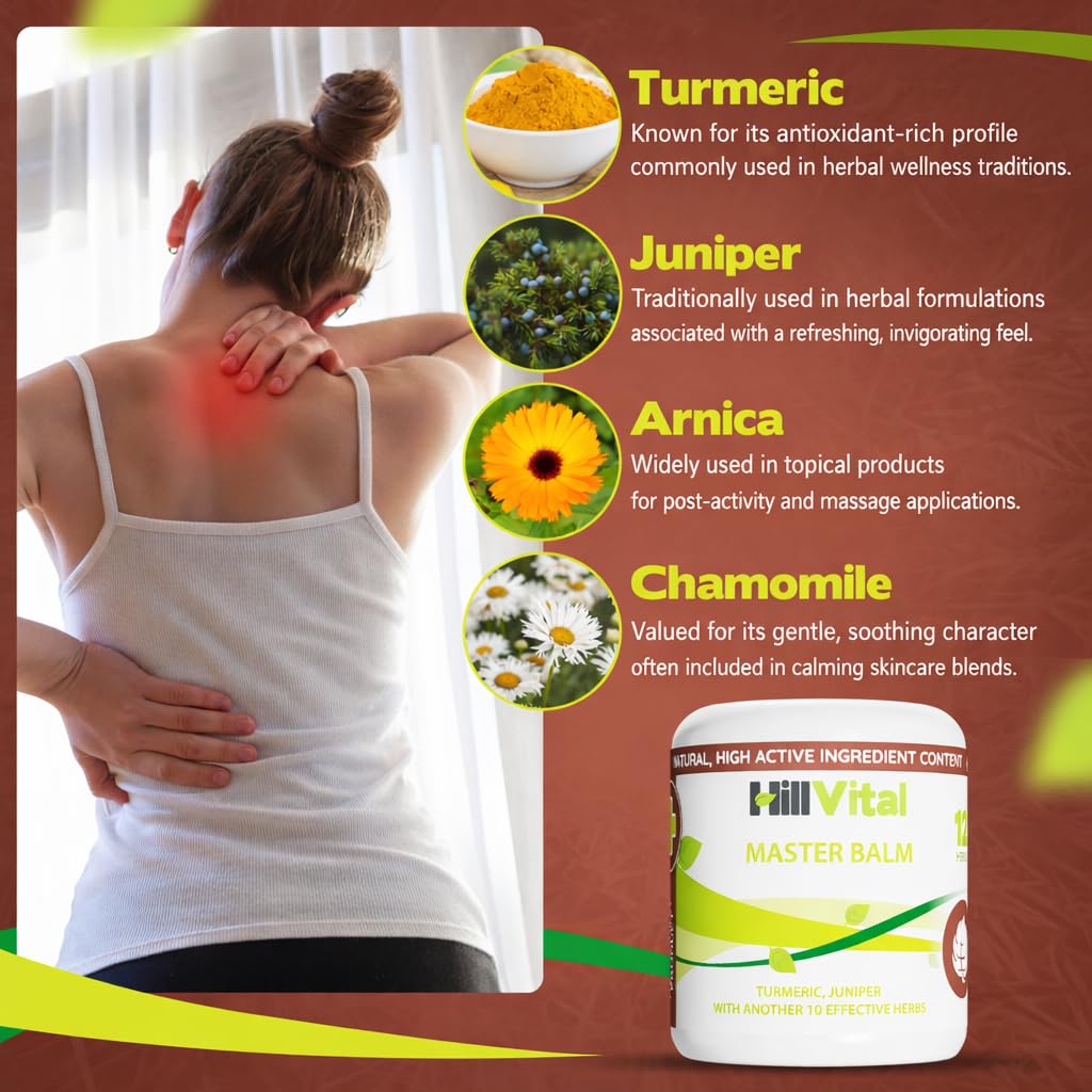 HillVital Herbal Joint Care Balm – Soothing Arnica & Turmeric Blend for Muscles & Joints – Lightweight Herbal Cooling Gel with Mint & Rosemary – Fast-Absorbing Natural Topical Cream - Maple Wellness Supplements