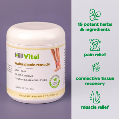 HillVital Joint and Muscle Support – Sore Muscle Relief, Comfort Balm for Aching Joints, Neck, Hands, Feet, Back, Non Greasy Body Rub Sore Muscles Cream, Strong Topical Mixture for Pain Complaints - Maple Wellness Supplements