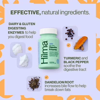Hilma Digestive Enzymes for Women, Bloating Relief with Turmeric, Dandelion Root and Gluten Digestive Enzymes, Natural Gluten - Maple Wellness Supplements