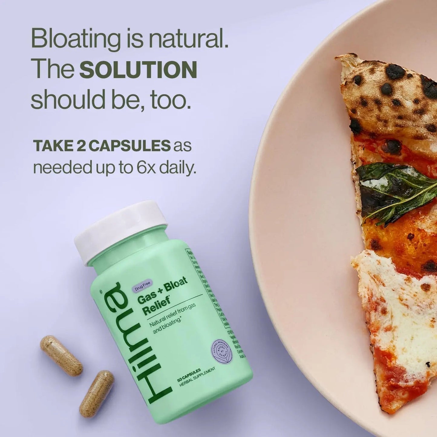 Hilma Natural Gas and Bloating Relief for Women, Doctor Formulated with Organic Ingredients, Lemon Balm, Fennel and Peppermint Leaf, 50 Vegan Capsules - Maple Wellness Supplements
