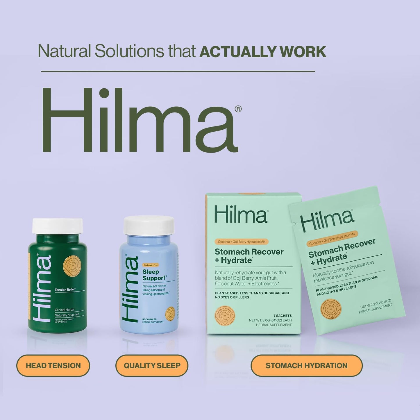 Hilma Natural Tension Headache Relief, Supplements with Magnesium, Boswellia and Feverfew, 50 Vegan Capsules - Maple Wellness Supplements