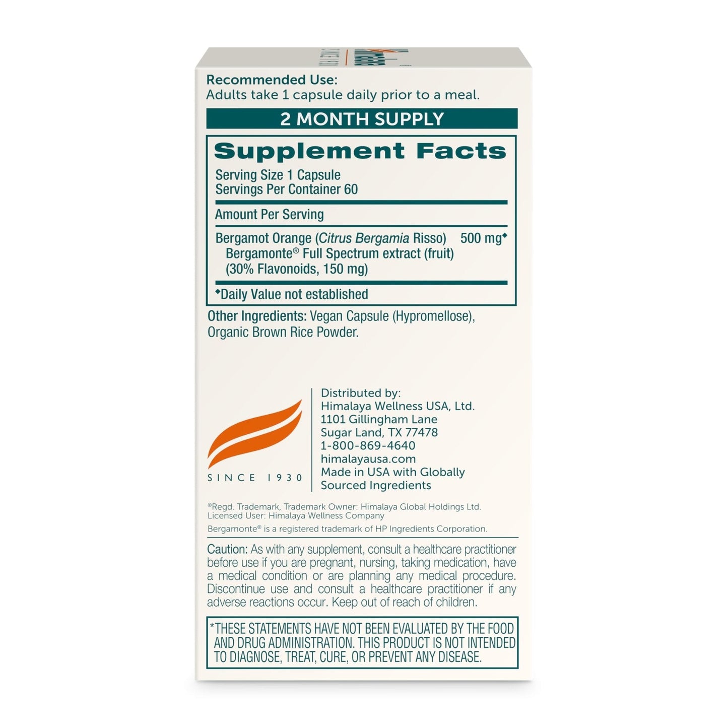 Himalaya Citrus Bergamot, Herbal Supplement for Daily Wellness, Vegan, Gluten Free, 500 mg Bergamonte® Extract, 60 Capsules - Maple Wellness Supplements