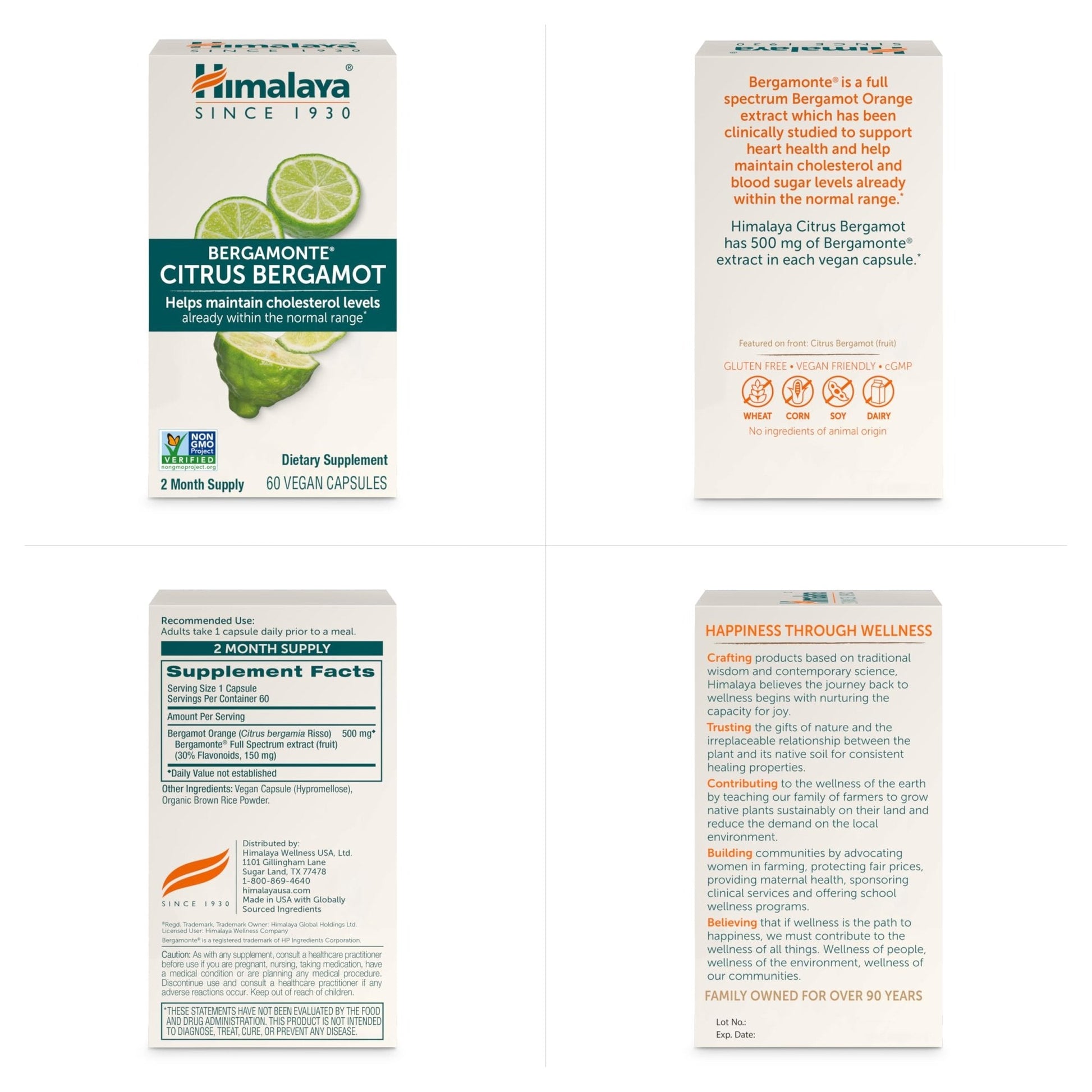 Himalaya Citrus Bergamot, Herbal Supplement for Daily Wellness, Vegan, Gluten Free, 500 mg Bergamonte® Extract, 60 Capsules - Maple Wellness Supplements