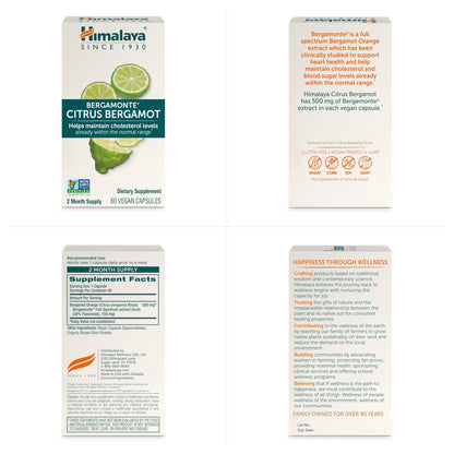 Himalaya Citrus Bergamot, Herbal Supplement for Daily Wellness, Vegan, Gluten Free, 500 mg Bergamonte® Extract, 60 Capsules - Maple Wellness Supplements