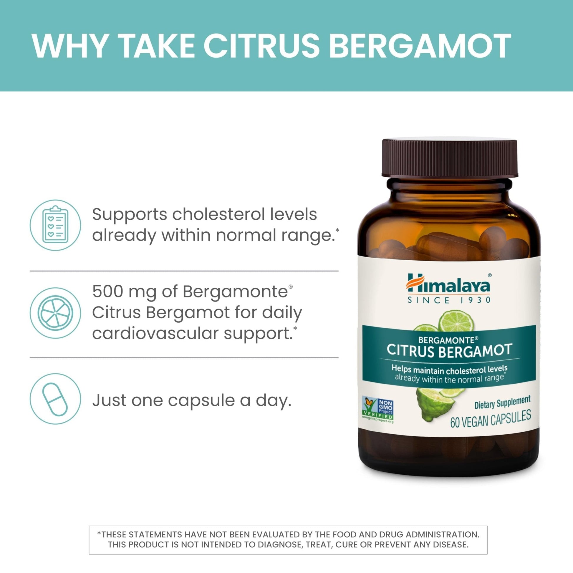 Himalaya Citrus Bergamot, Herbal Supplement for Daily Wellness, Vegan, Gluten Free, 500 mg Bergamonte® Extract, 60 Capsules - Maple Wellness Supplements