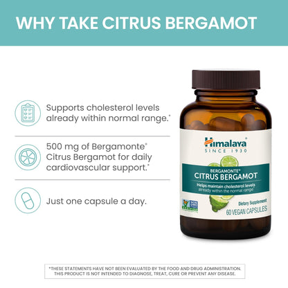 Himalaya Citrus Bergamot, Herbal Supplement for Daily Wellness, Vegan, Gluten Free, 500 mg Bergamonte® Extract, 60 Capsules - Maple Wellness Supplements