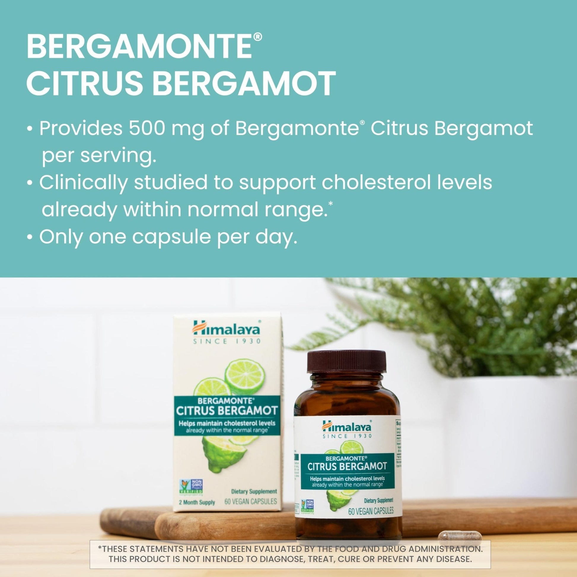 Himalaya Citrus Bergamot, Herbal Supplement for Daily Wellness, Vegan, Gluten Free, 500 mg Bergamonte® Extract, 60 Capsules - Maple Wellness Supplements