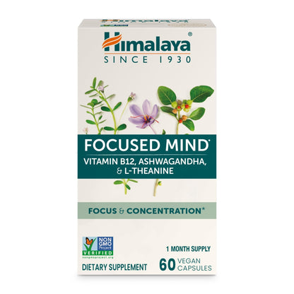 Himalaya Focused Mind Supplement, with Ashwagandha, Bacopa & L-Theanine for Attention, Focus and Energy Support, 60 Vegan Capsules, Gluten Free, 1 Month Supply - Maple Wellness Supplements