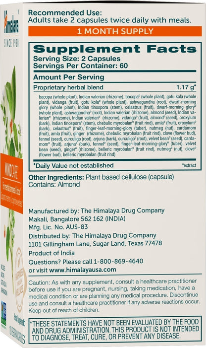 Himalaya MindCare, Nootropic Brain Supplement Booster for Mental Sharpness, Focus, Memory, and Cognitive Wellness, 1170 mg, 120 Capsules, 1 Month Supply - Maple Wellness Supplements