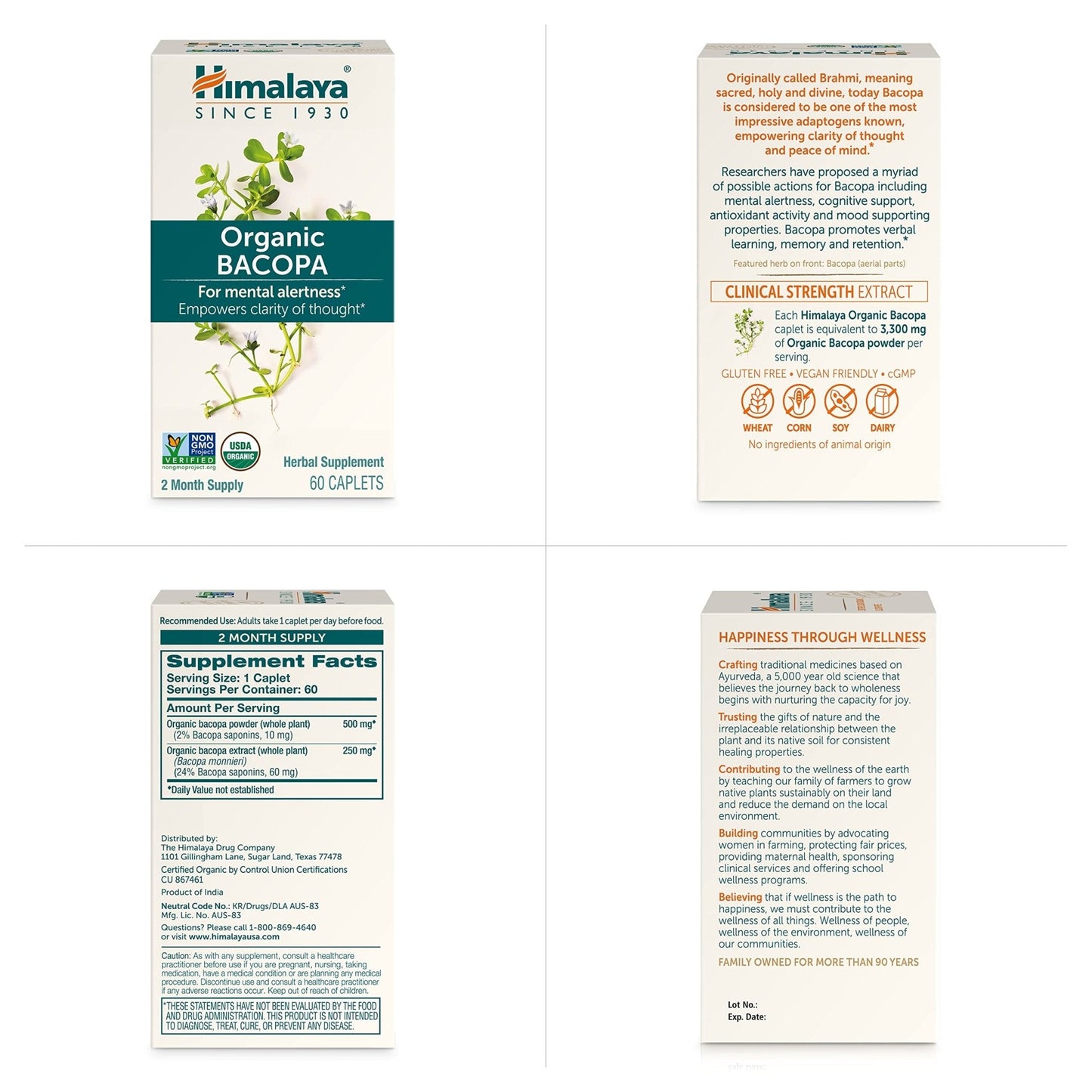Himalaya Organic Bacopa Monnieri Nootropic Herbal Supplement, Supports Calm, Memory, Cognition, USDA Certified Organic, Non-GMO, 750 mg - Maple Wellness Supplements
