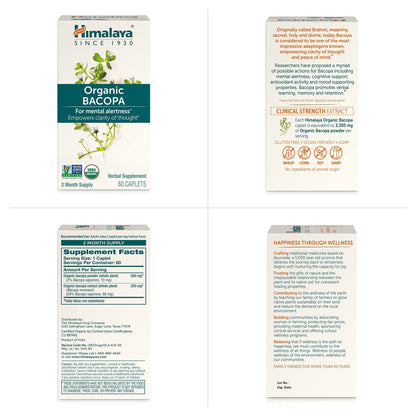 Himalaya Organic Bacopa Monnieri Nootropic Herbal Supplement, Supports Calm, Memory, Cognition, USDA Certified Organic, Non-GMO, 750 mg - Maple Wellness Supplements