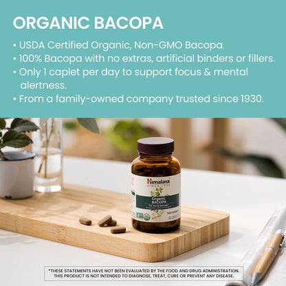 Himalaya Organic Bacopa Monnieri Nootropic Herbal Supplement, Supports Calm, Memory, Cognition, USDA Certified Organic, Non-GMO, 750 mg - Maple Wellness Supplements