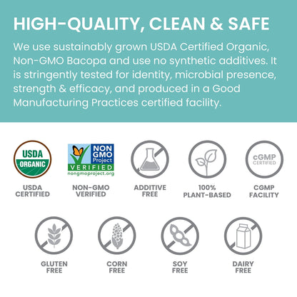 Himalaya Organic Bacopa Monnieri Nootropic Herbal Supplement, Supports Calm, Memory, Cognition, USDA Certified Organic, Non-GMO, 750 mg - Maple Wellness Supplements