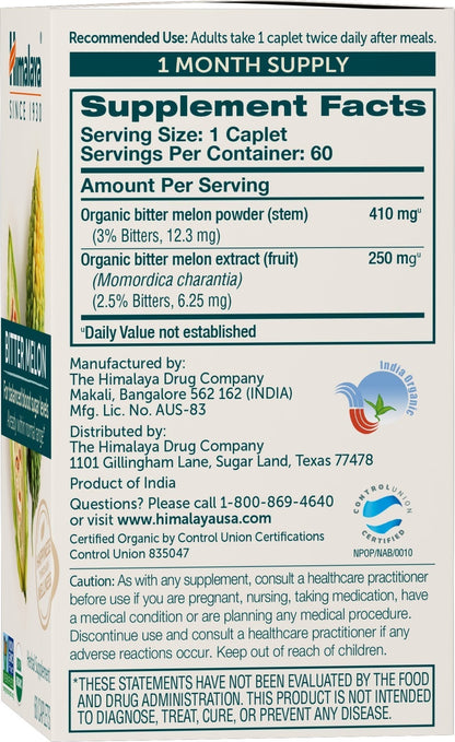 Himalaya Organic Bitter Melon - Herbal Glucose Metabolism Support - USDA Organic, Non-GMO, Vegan, Gluten Free - Maple Wellness Supplements