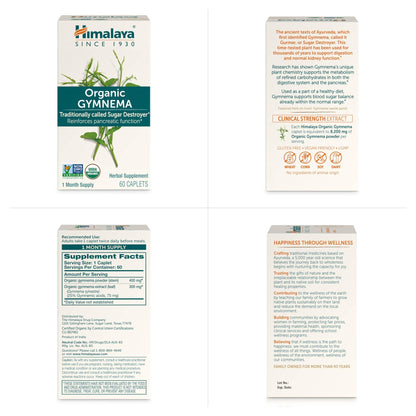 Himalaya Organic Gymnema Sylvestre – Herbal Glucose Metabolism Support - USDA Organic, Non-GMO, Vegan, Gluten Free, Additive Free, 700 mg, 60 Caplets - Maple Wellness Supplements