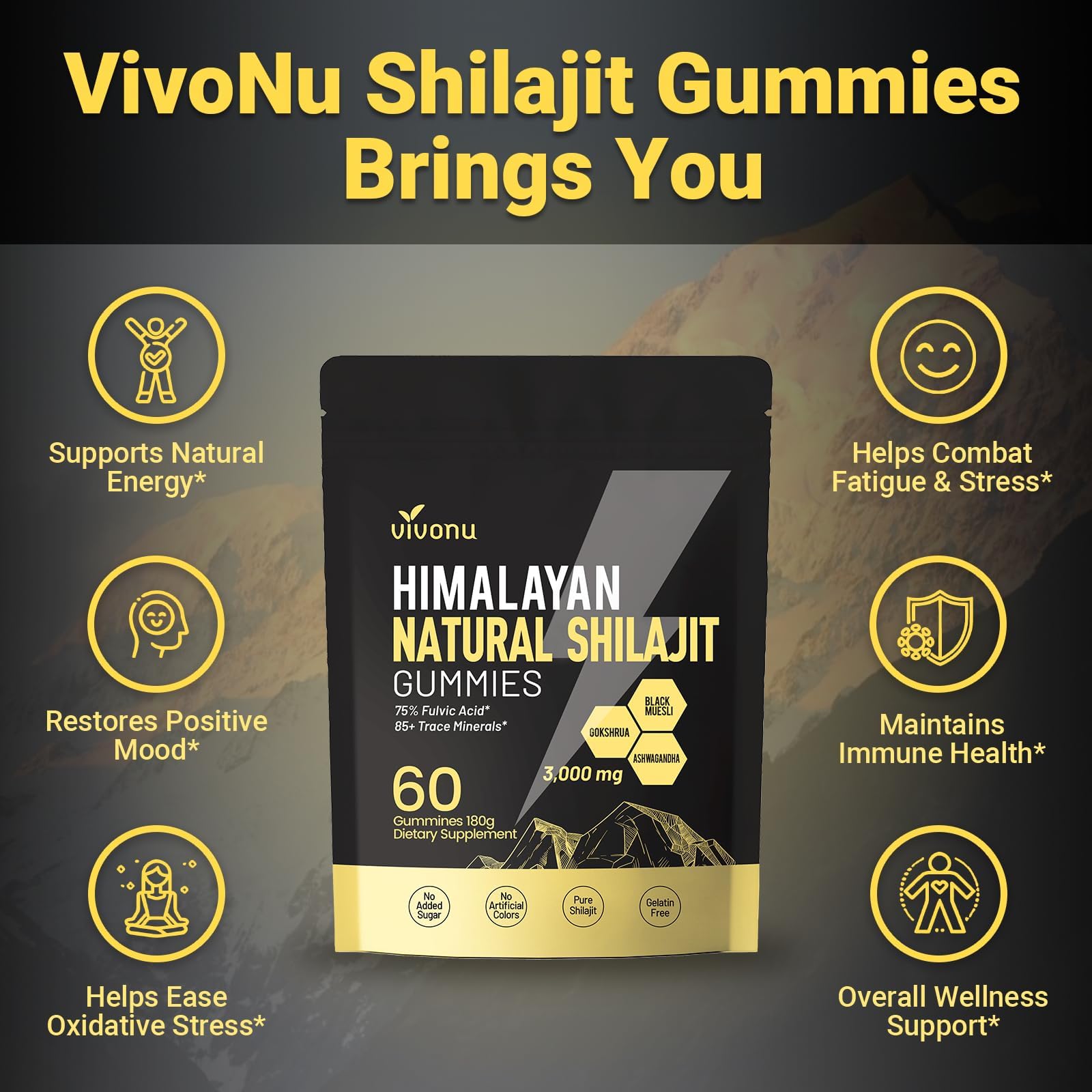 Himalayan9 Shilajit Gummies with Ashwagandha & Gokshura | 85+ Trace Minerals & Fulvic Acid | Organic, Non-GMO Micronutrient Supplement - Maple Wellness Supplements