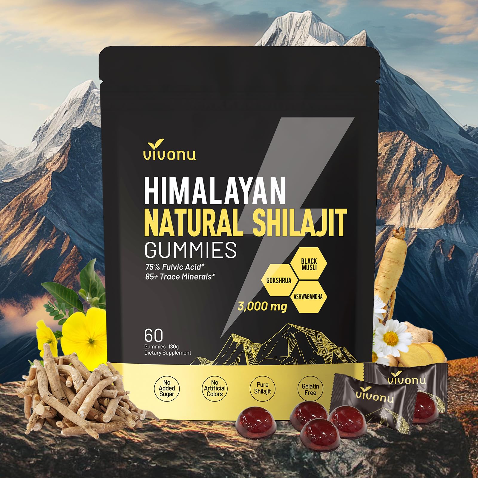 Himalayan9 Shilajit Gummies with Ashwagandha & Gokshura | 85+ Trace Minerals & Fulvic Acid | Organic, Non-GMO Micronutrient Supplement - Maple Wellness Supplements