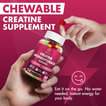HMone Creatine Monohydrate Gummies - 5g for Men & Women, 160 Count and Creatine Chewable Supplements for Muscle Gain, Muscle Strength, Energy Boost - Maple Wellness Supplements
