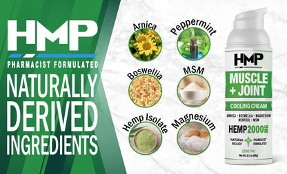 HMP BRANDS Hemp Cream Muscle & Joint Support 2000MG Hemp Discomfort Relief Formula w Menthol Ideal for Knee Muscle Joint Back Shoulder Elbow Maximum Joint Support, Natural Formula Made in USA (3 Pack) - Maple Wellness Supplements