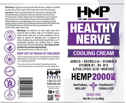 HMP BRANDS Neuropathy Cream Nerve Hemp Cream 2000mg Maximum Strength for Feet, Hands, Legs, Toes, Back. Natural Arnica, Vitamin D3 B1 B6 B12 w Menthol, Made in USA 2.1oz - Maple Wellness Supplements