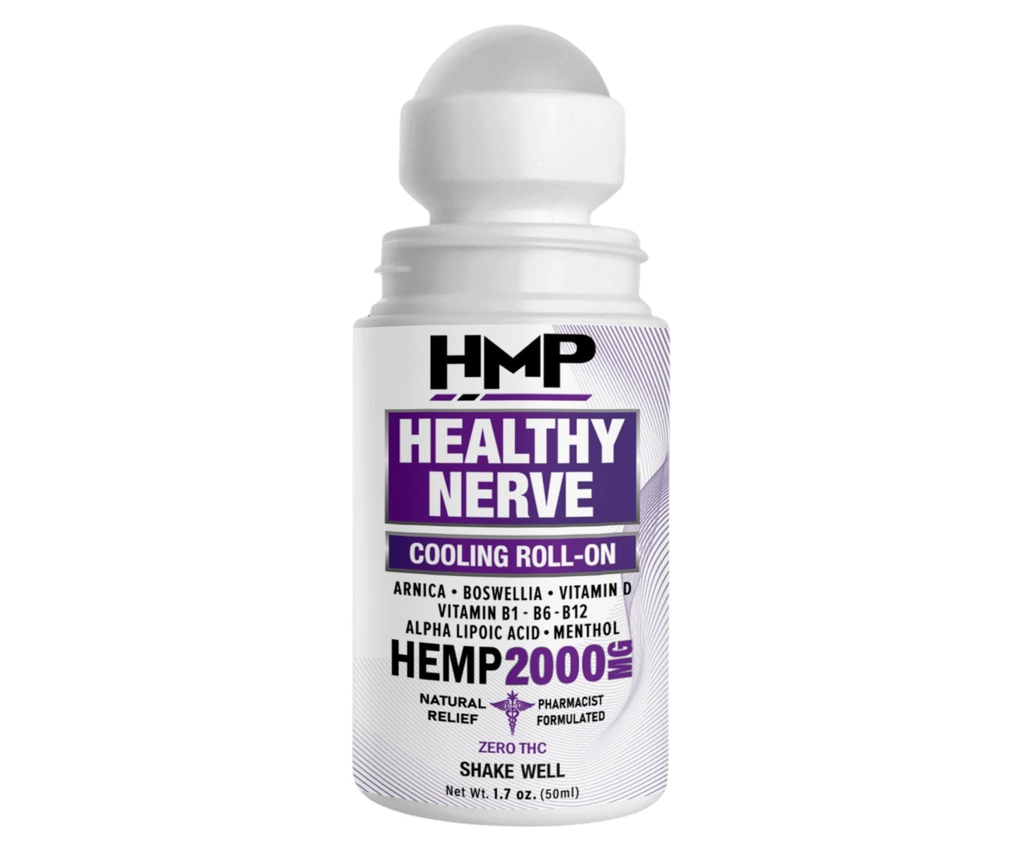 HMP Nerve Roll-On for Feet, Hands, Legs, Toes, Back 2000MG Hemp with Menthol & Arnica, Soothing Cooling Formula, Made in USA, 50ml (1 Pack) - Maple Wellness Supplements