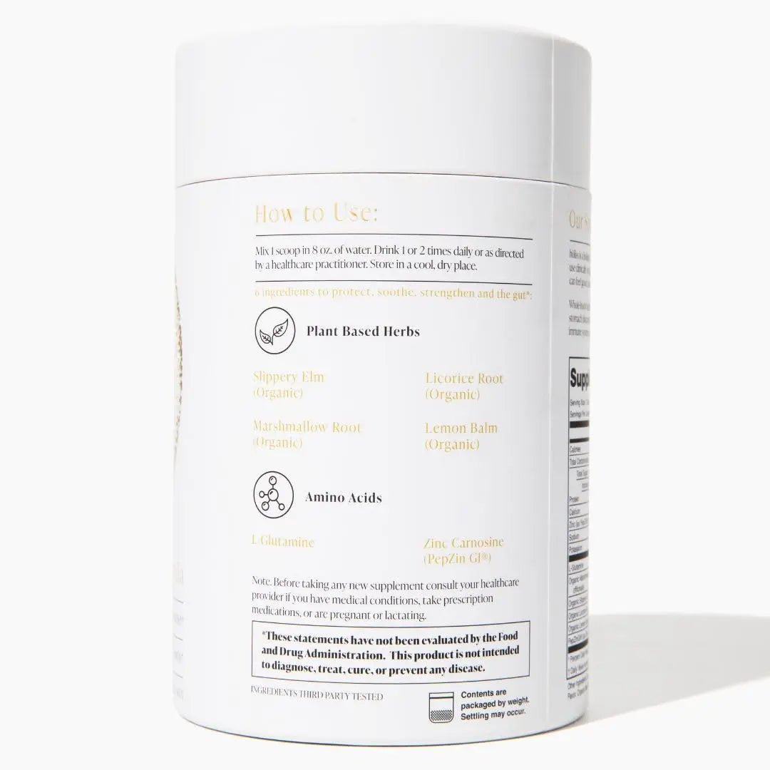 HOLISS Daily Gut Health Kit – 6-in-1 All Natural Supplement, Bloat & Gas Aid, GI Lining Repair, IBS Support – Lemon Balm, L-Glutamine, PepZinGI, Mixed Berry, 30 Servings, Electric Mixer & Spoon - Maple Wellness Supplements