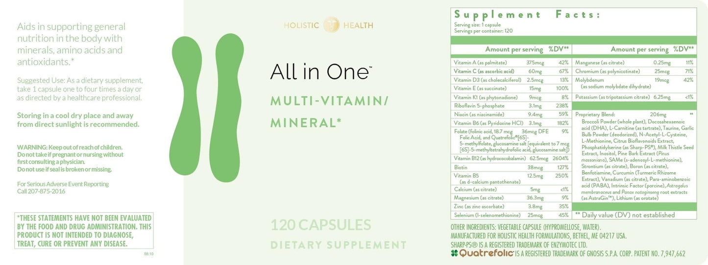 Holistic Health All in ONE Multi Vitamin and Mineral for Antioxidant Boost, Multi Minerals Supplement for Supporting Methylation - Maple Wellness Supplements