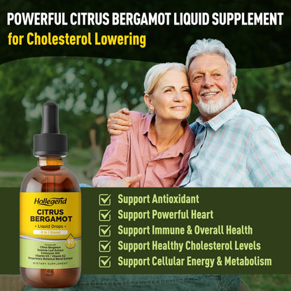 HOLLEGEND Citrus Bergamot Liquid Drops, Organic Citrus Bergamot 1000mg Supplement, Plus Soursop, CoQ10, Vitamin D3, K2, - Maple Wellness Supplements