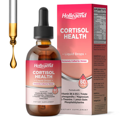 HOLLEGEND Cortisol Supplements for Women, Cortisol Wellness Liquid Drops, 16 in 1 Cortisol Detox Reducer w. Ashwagandha, Magnesium, L-Theanine, Folate for Relaxation & Hormone Balance, Strawberry - Maple Wellness Supplements