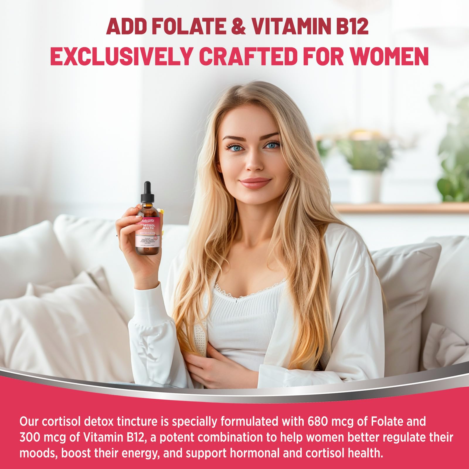 HOLLEGEND Cortisol Supplements for Women, Cortisol Wellness Liquid Drops, 16 in 1 Cortisol Detox Reducer w. Ashwagandha, Magnesium, L-Theanine, Folate for Relaxation & Hormone Balance, Strawberry - Maple Wellness Supplements