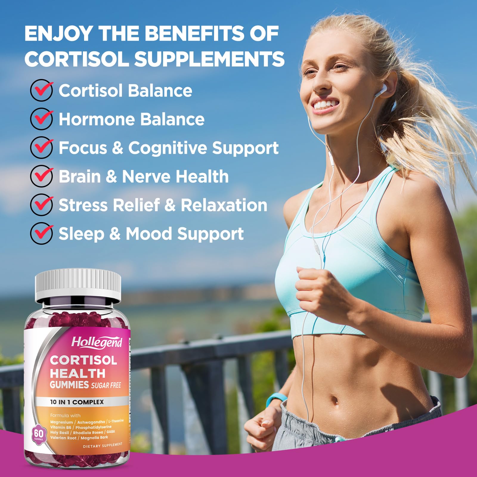 HOLLEGEND Cortisol Supplements for Women Men, Cortisol Gummies with Ashwagandha, Magnesium, L-Theanine, Phosphatidylserine, B6 for Cortisol Detox, Relaxation, Sleep, Focus, Sugar-Free, Vegan, 60 - Maple Wellness Supplements