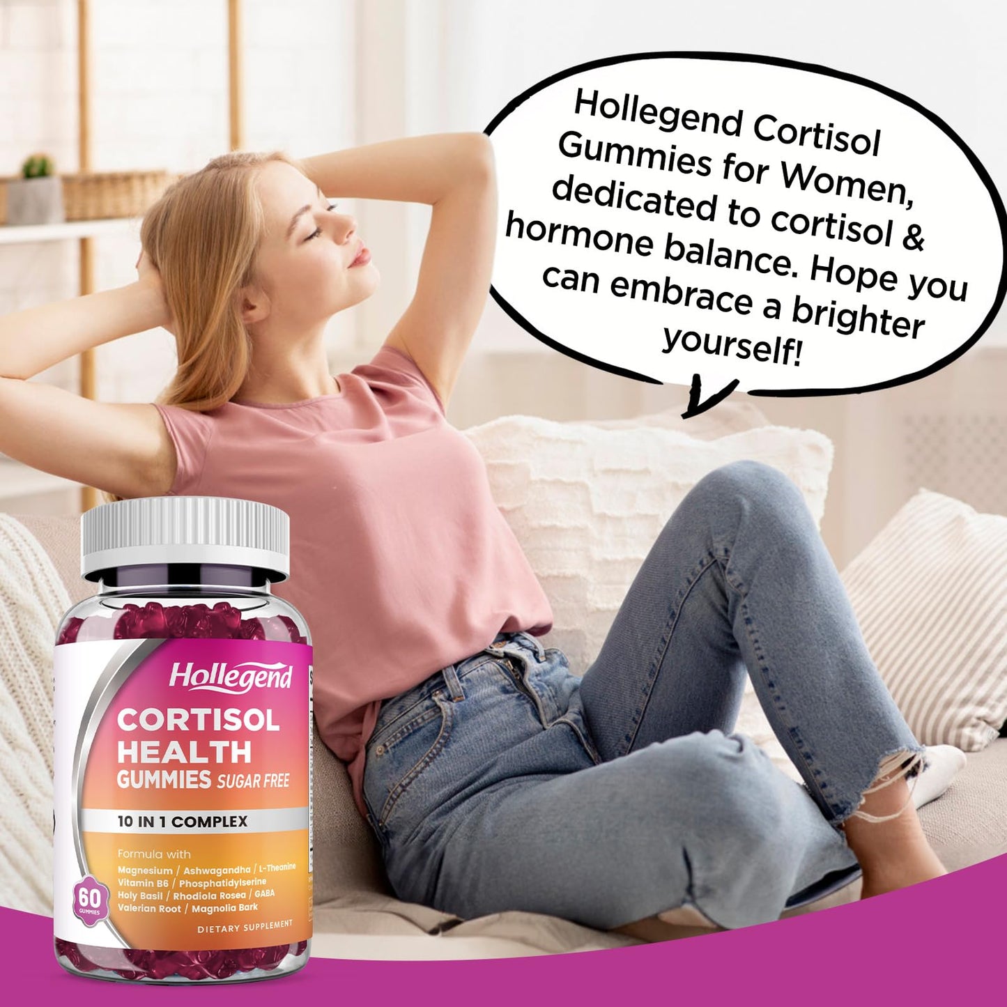 HOLLEGEND Cortisol Supplements for Women Men, Cortisol Gummies with Ashwagandha, Magnesium, L-Theanine, Phosphatidylserine, B6 for Cortisol Detox, Relaxation, Sleep, Focus, Sugar-Free, Vegan, 60 - Maple Wellness Supplements