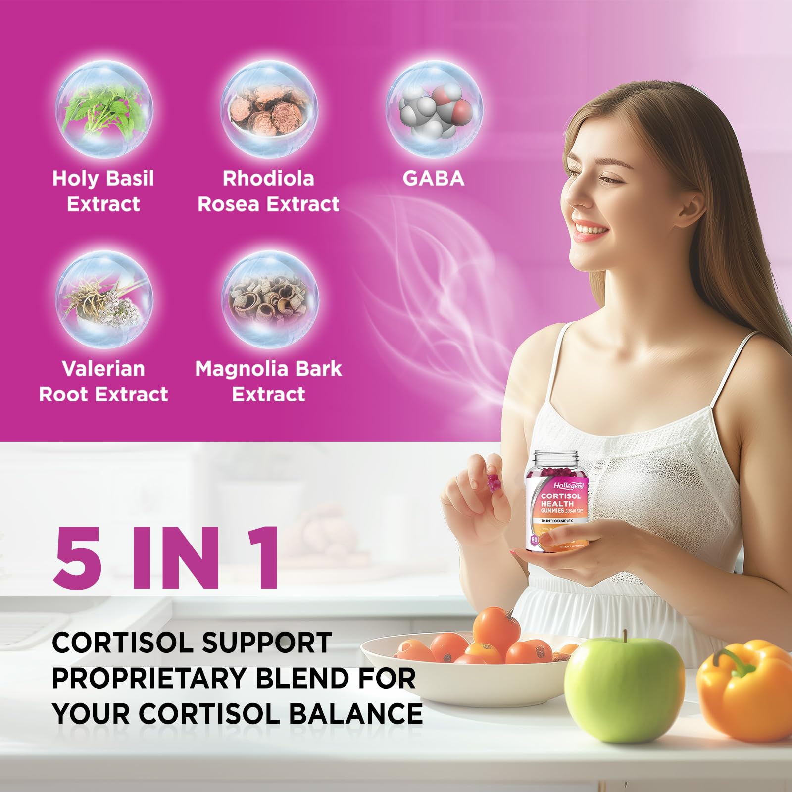 HOLLEGEND Cortisol Supplements for Women Men, Cortisol Gummies with Ashwagandha, Magnesium, L-Theanine, Phosphatidylserine, B6 for Cortisol Detox, Relaxation, Sleep, Focus, Sugar-Free, Vegan, 60 - Maple Wellness Supplements