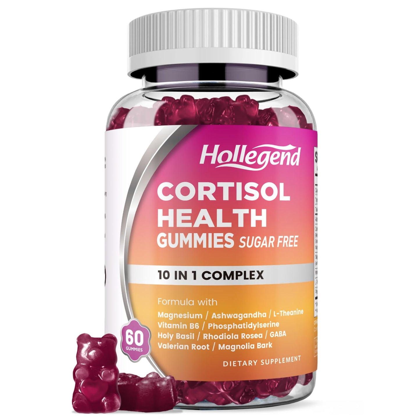 HOLLEGEND Cortisol Supplements for Women Men, Cortisol Gummies with Ashwagandha, Magnesium, L-Theanine, Phosphatidylserine, B6 for Cortisol Detox, Relaxation, Sleep, Focus, Sugar-Free, Vegan, 60 - Maple Wellness Supplements