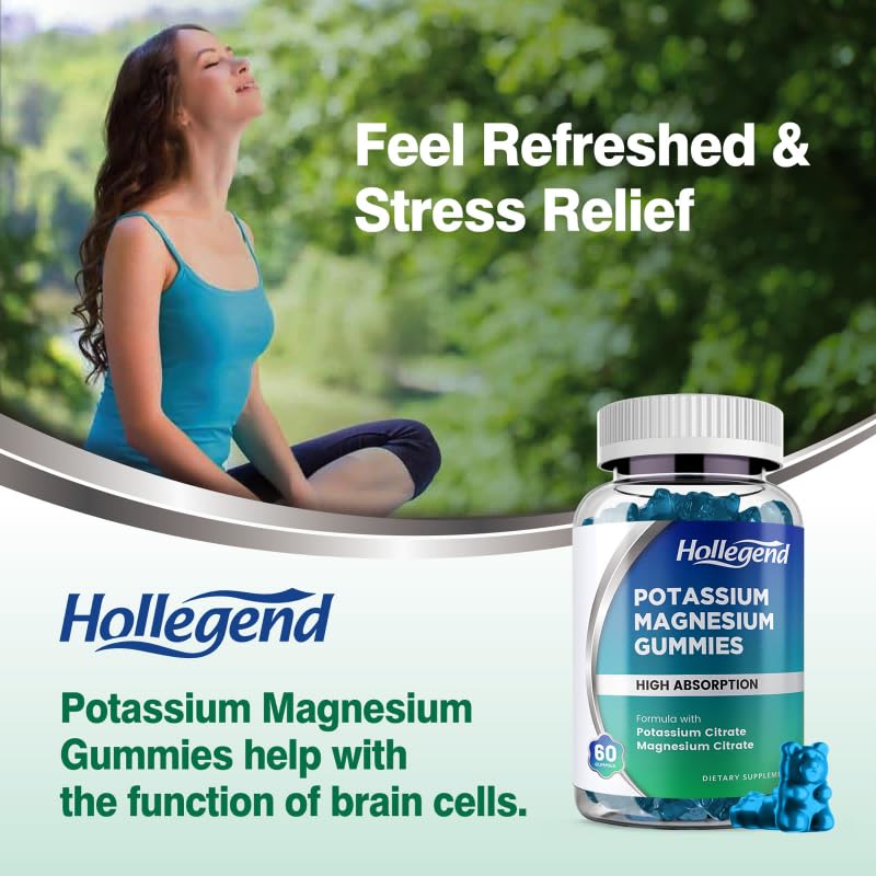 HOLLEGEND Potassium Magnesium Gummies, High Absorption Potassium Citrate 99mg Magnesium Citrate 180mg, Chewable Gummy Supplements for Leg Cramps & Muscle, 60 Count - Maple Wellness Supplements