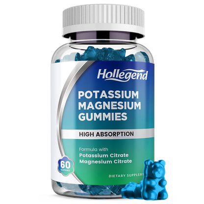 HOLLEGEND Potassium Magnesium Gummies, High Absorption Potassium Citrate 99mg Magnesium Citrate 180mg, Chewable Gummy Supplements for Leg Cramps & Muscle, 60 Count - Maple Wellness Supplements