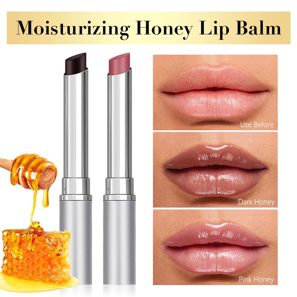 Honey Butter Lipstick Tinted Lip Balm, Shine Moisturizing Plumper Lipstick for Women, Natural Nourishing Hydrating Lip Gloss Stain for Dry Lips, Lightweight Lip Liner Care Makeup, Vegan - Black & Pink - Maple Wellness Supplements