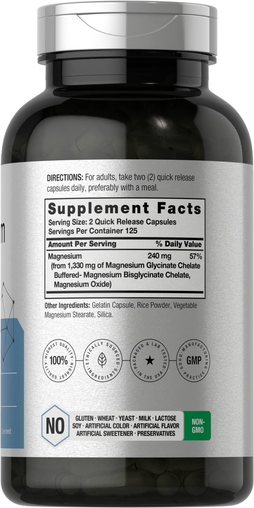 Horbaach Magnesium Glycinate 1330mg | 250 Capsules | Buffered with Chelated Minerals | 240 mg per Serving | Non-GMO, Gluten Free Supplement - Maple Wellness Supplements