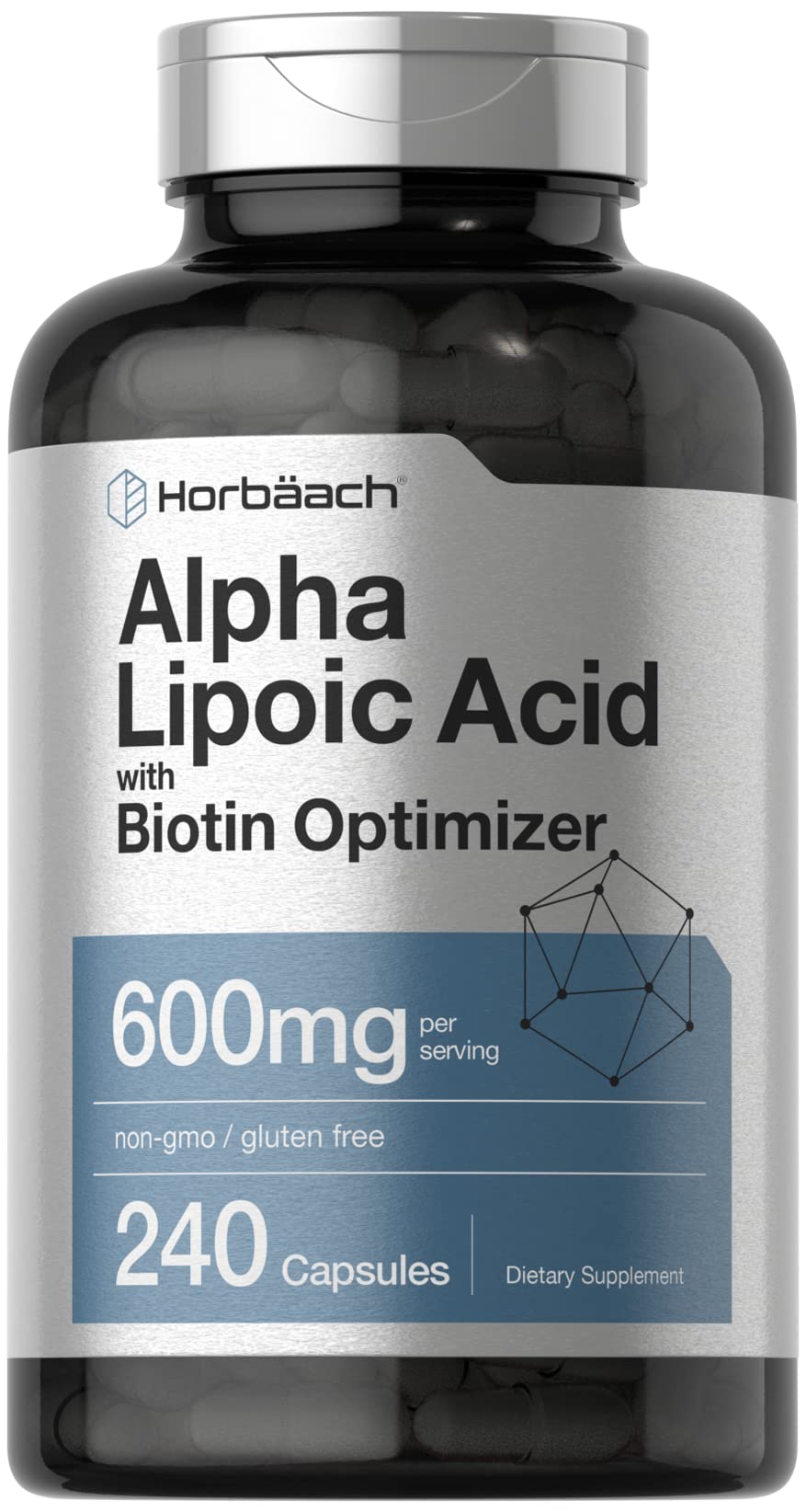 Horbäach Alpha Lipoic Acid 600mg | 240 Capsules | with Biotin Optimizer | Non-GMO and Gluten Free Supplement - Maple Wellness Supplements