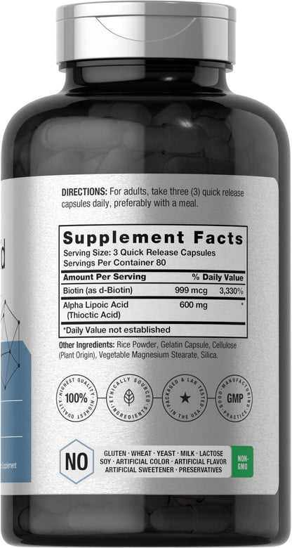 Horbäach Alpha Lipoic Acid 600mg | 240 Capsules | with Biotin Optimizer | Non-GMO and Gluten Free Supplement - Maple Wellness Supplements