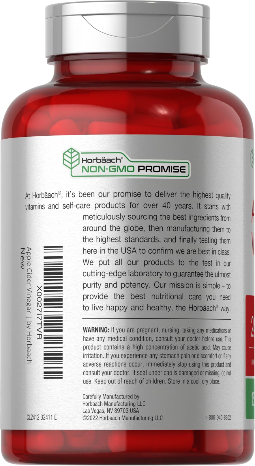 Horbäach Apple Cider Vinegar Capsules | 2400mg | 150 Count | Non-GMO, Gluten Free Supplement - Maple Wellness Supplements