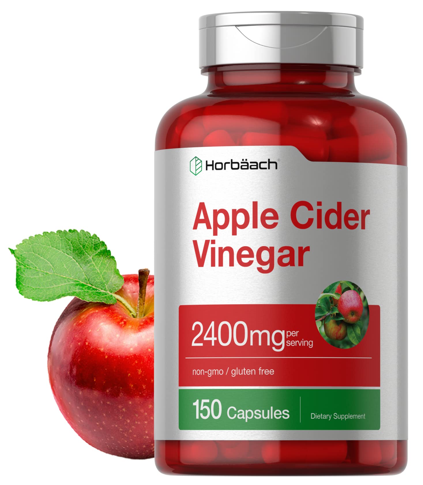 Horbäach Apple Cider Vinegar Capsules | 2400mg | 150 Count | Non-GMO, Gluten Free Supplement - Maple Wellness Supplements