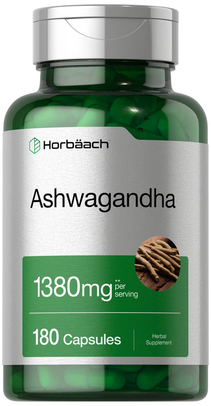 Horbäach Ashwagandha Root Supplement | 180 Capsules | for Women and Men | Herbal Extract | Non-GMO, Gluten Free - Maple Wellness Supplements