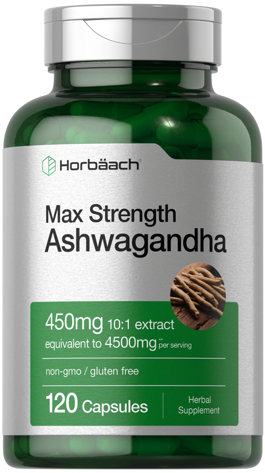 Horbäach Ashwagandha Supplement | Max Strength | 120 Capsules | Non-GMO, Gluten Free - Maple Wellness Supplements