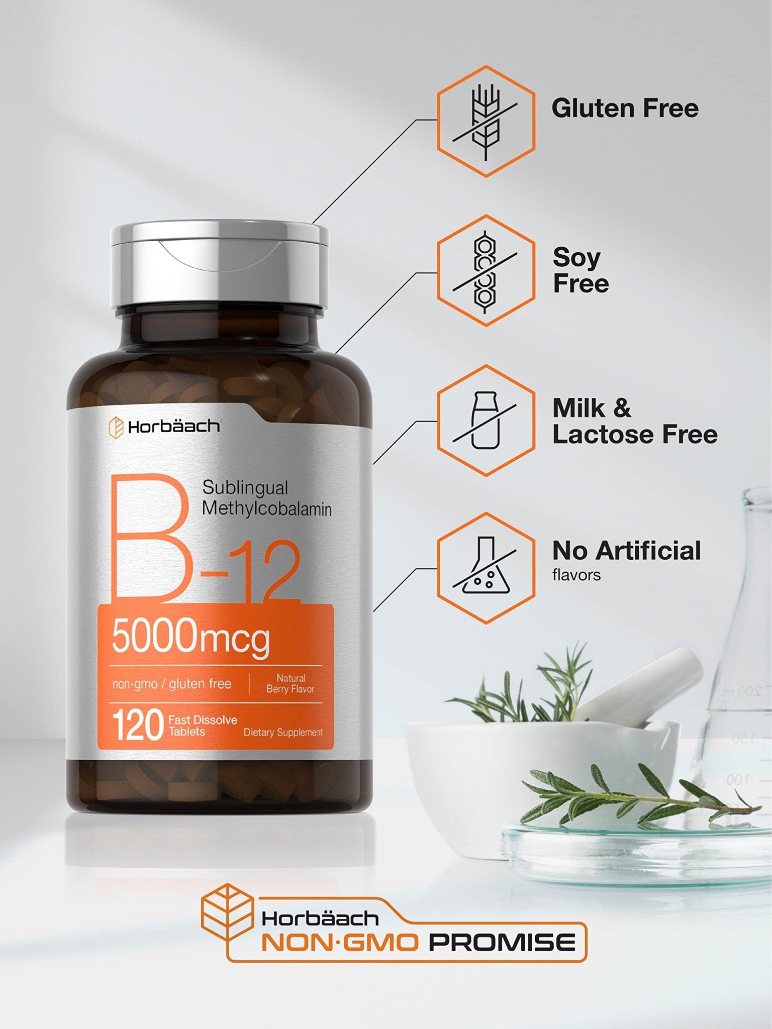 Horbäach B12 Sublingual Methylcobalamin | 5000mcg | 120 Fast Dissolve Tablets - Maple Wellness Supplements