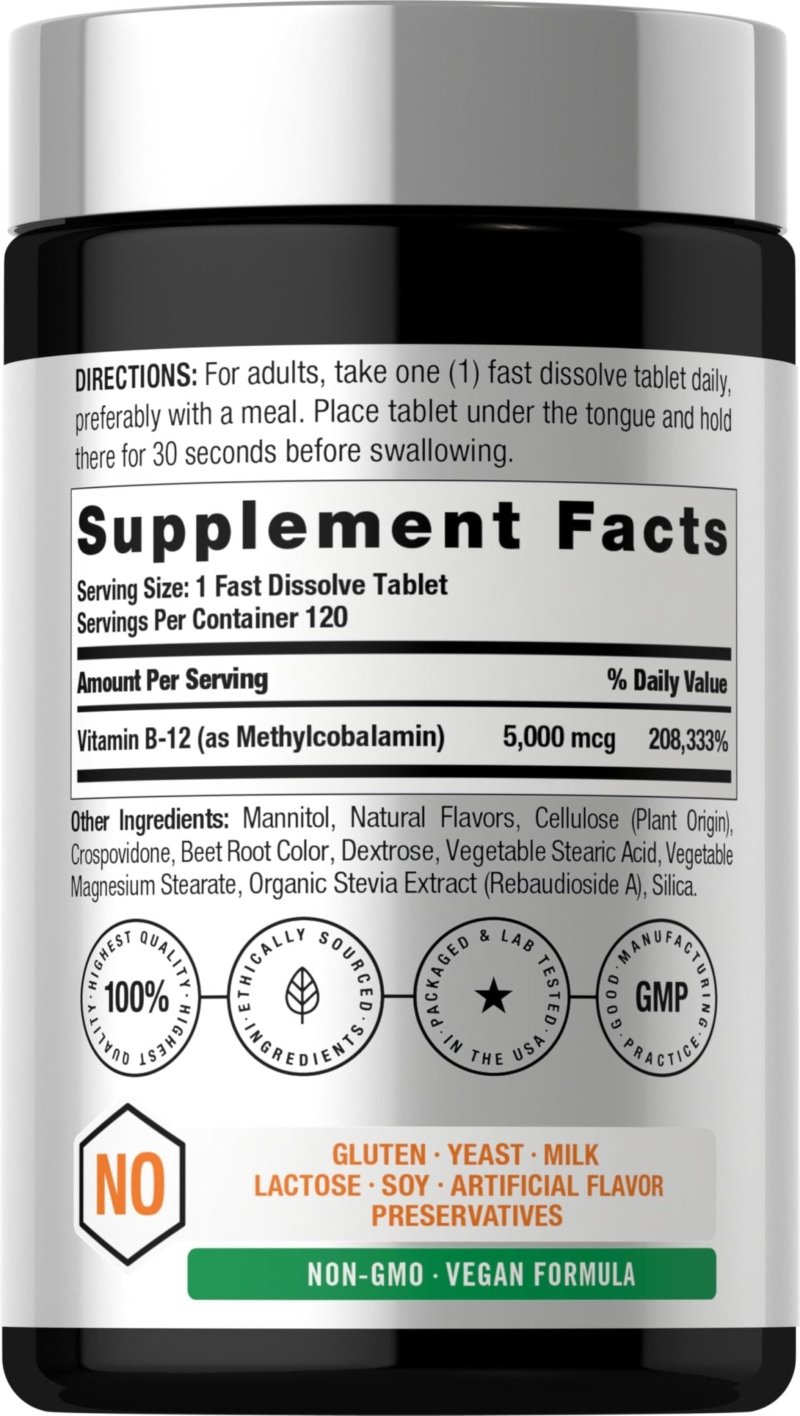 Horbäach B12 Vitamin 5000 mcg | 120 Fast Dissolve Tablets | Sublingual Methylcobalamin | Natural Berry Flavor | Vegan, Non-GMO - Maple Wellness Supplements