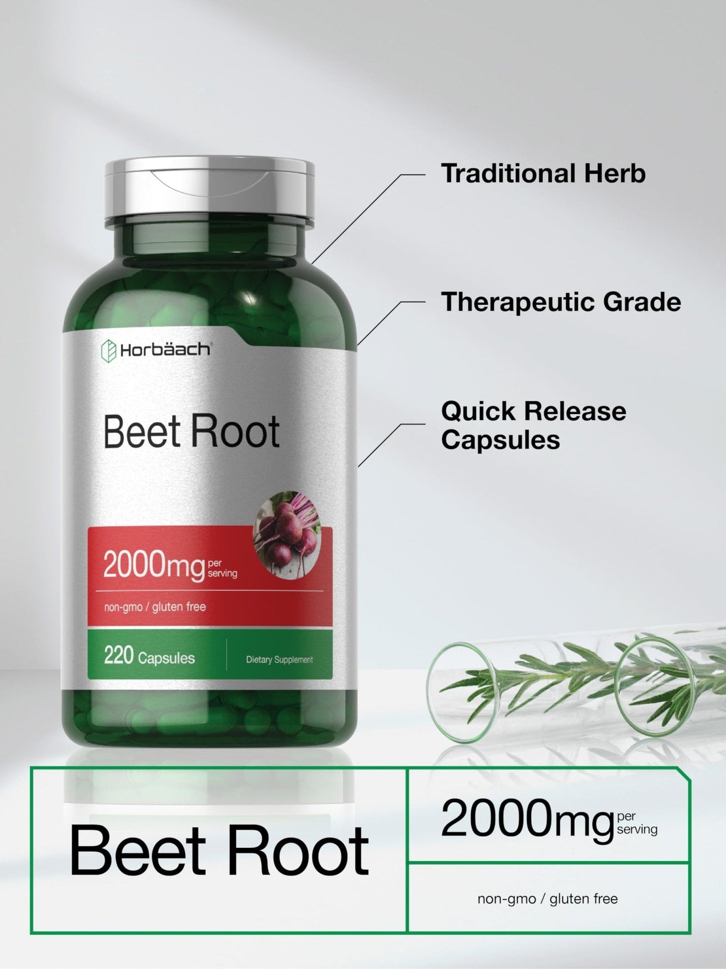Horbäach Beet Root Powder Capsules | 220 Pills | Herbal Extract | Non-GMO, Gluten Free Supplement - Maple Wellness Supplements