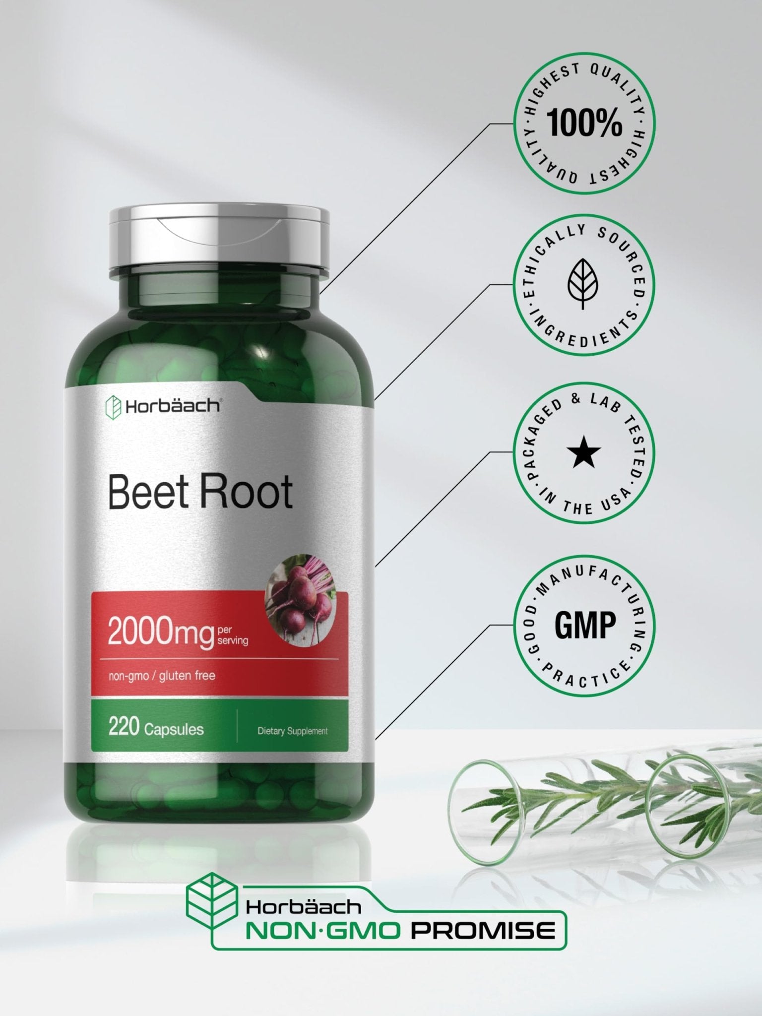 Horbäach Beet Root Powder Capsules | 220 Pills | Herbal Extract | Non-GMO, Gluten Free Supplement - Maple Wellness Supplements
